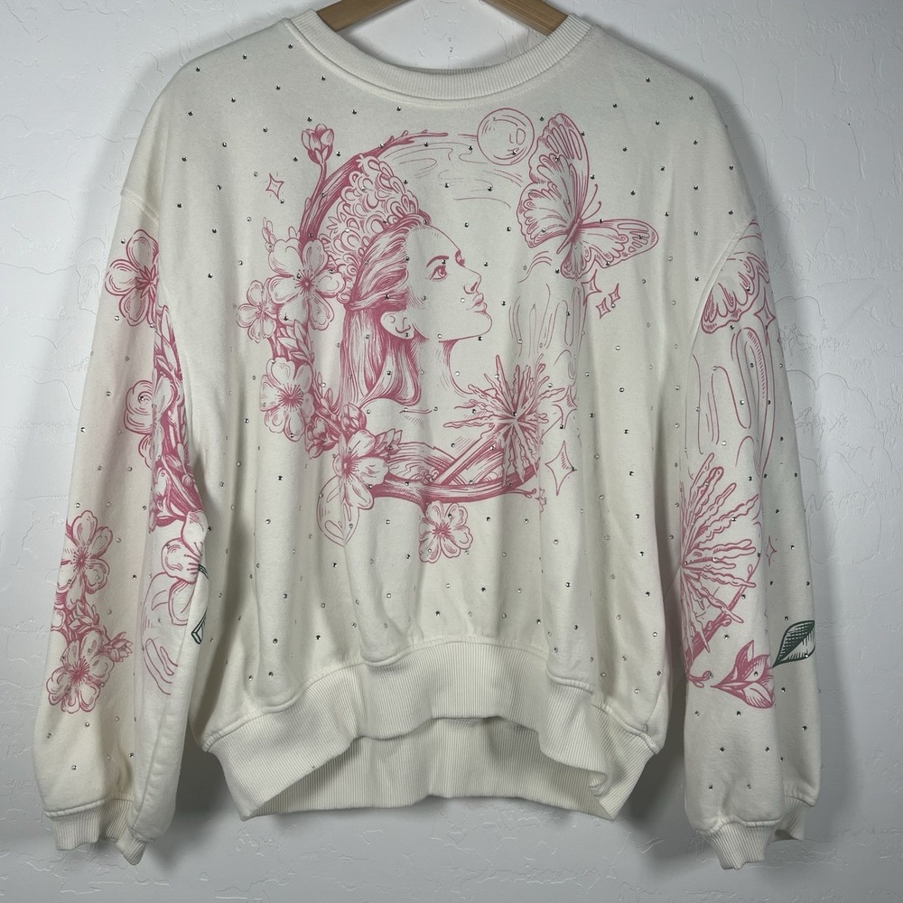 Wicked Katie Kime Women's Good/Bad Graphic Pullover Sweatshirt Cream Small S